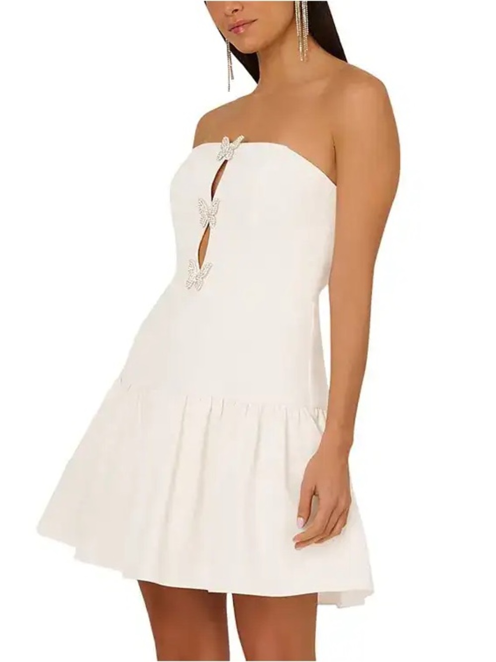 NWT Liv Foster Crepe Butterfly Mini Dress White Strapless Sz 4